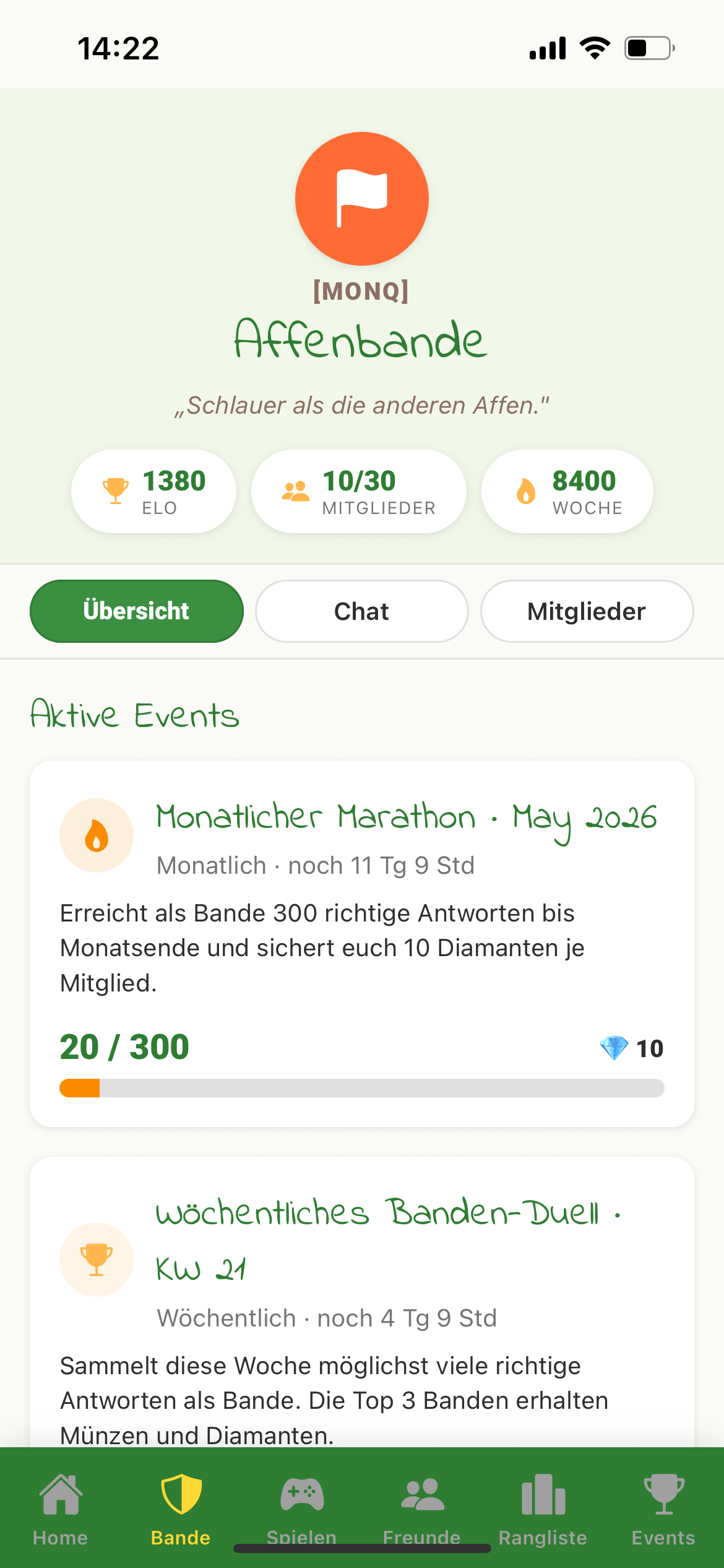 Bande-Overview mit Mitgliedern