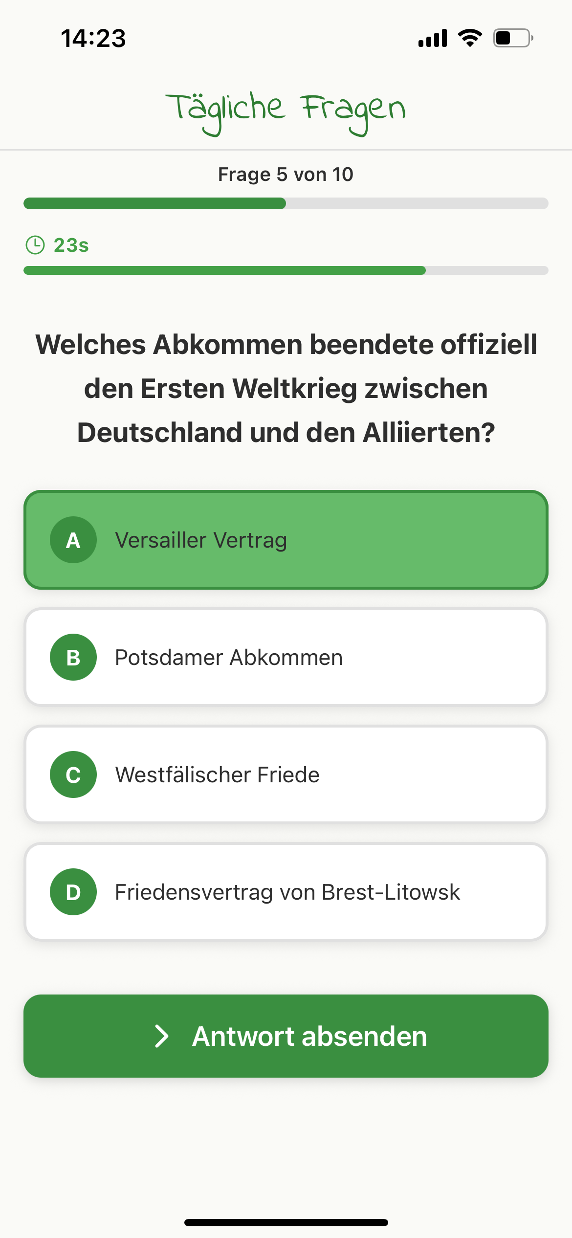 Tägliche Quiz-Frage mit Timer