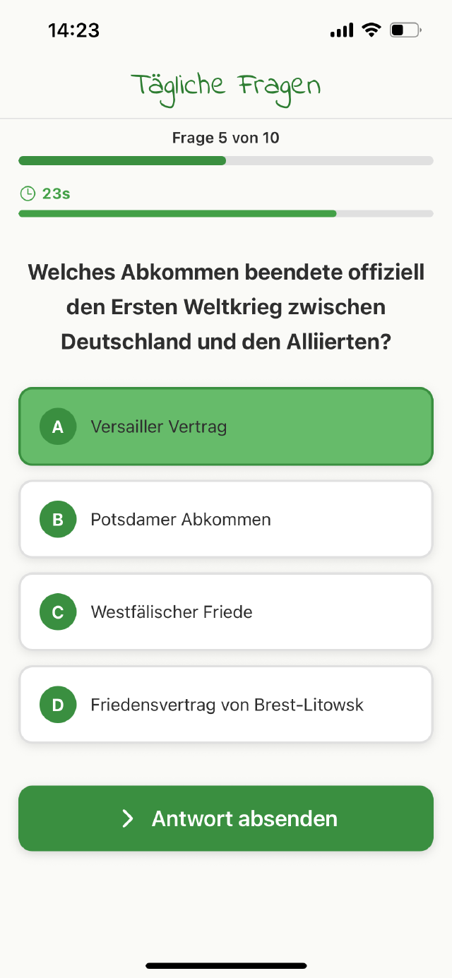 Tägliche Quiz-Frage mit Timer
